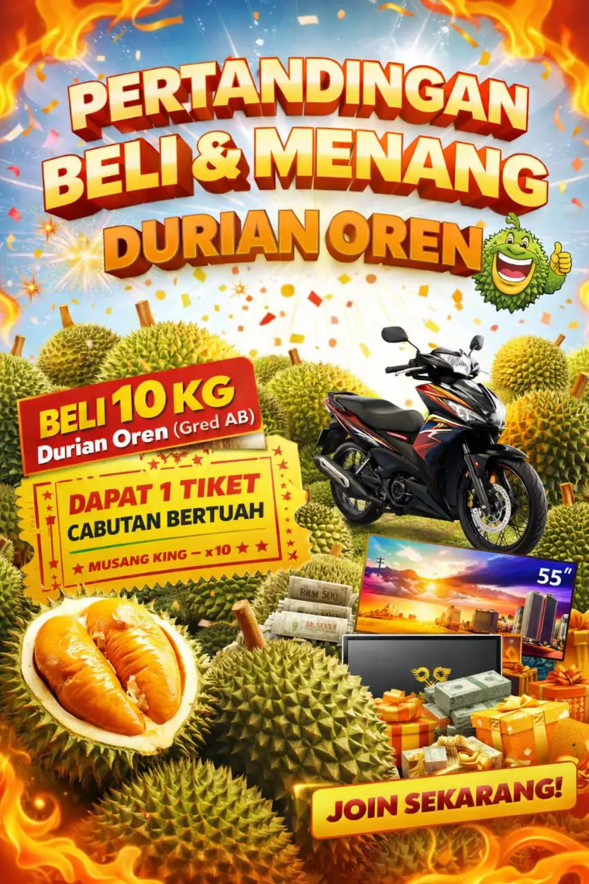 beli 10kg durian oren dapat 1 tiket cabutan bertuah